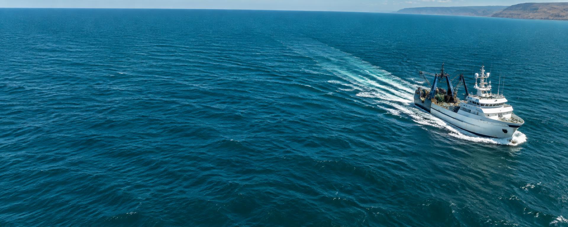 Embarcação de pesca no oceano Atlântico